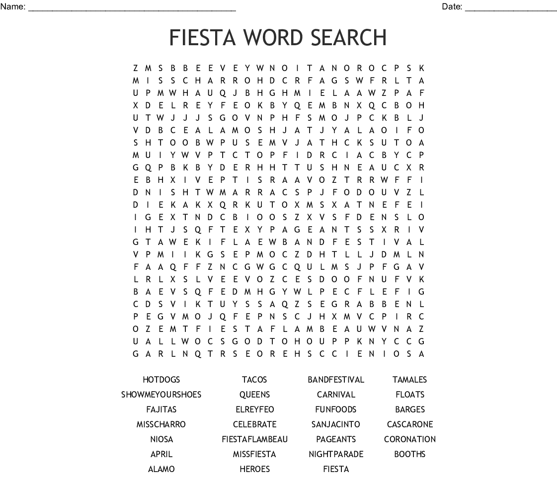 Fiesta Word Search - Wordmint