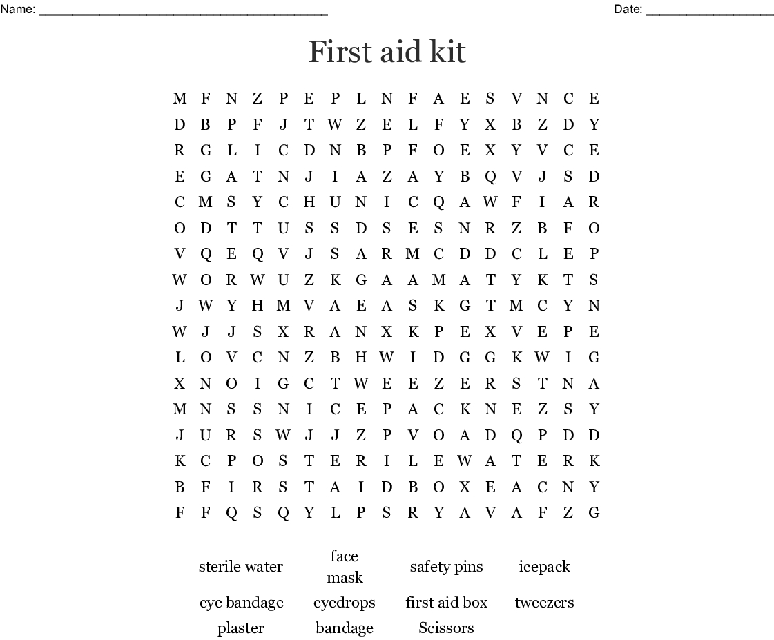 First Aid Kit Word Search - Wordmint