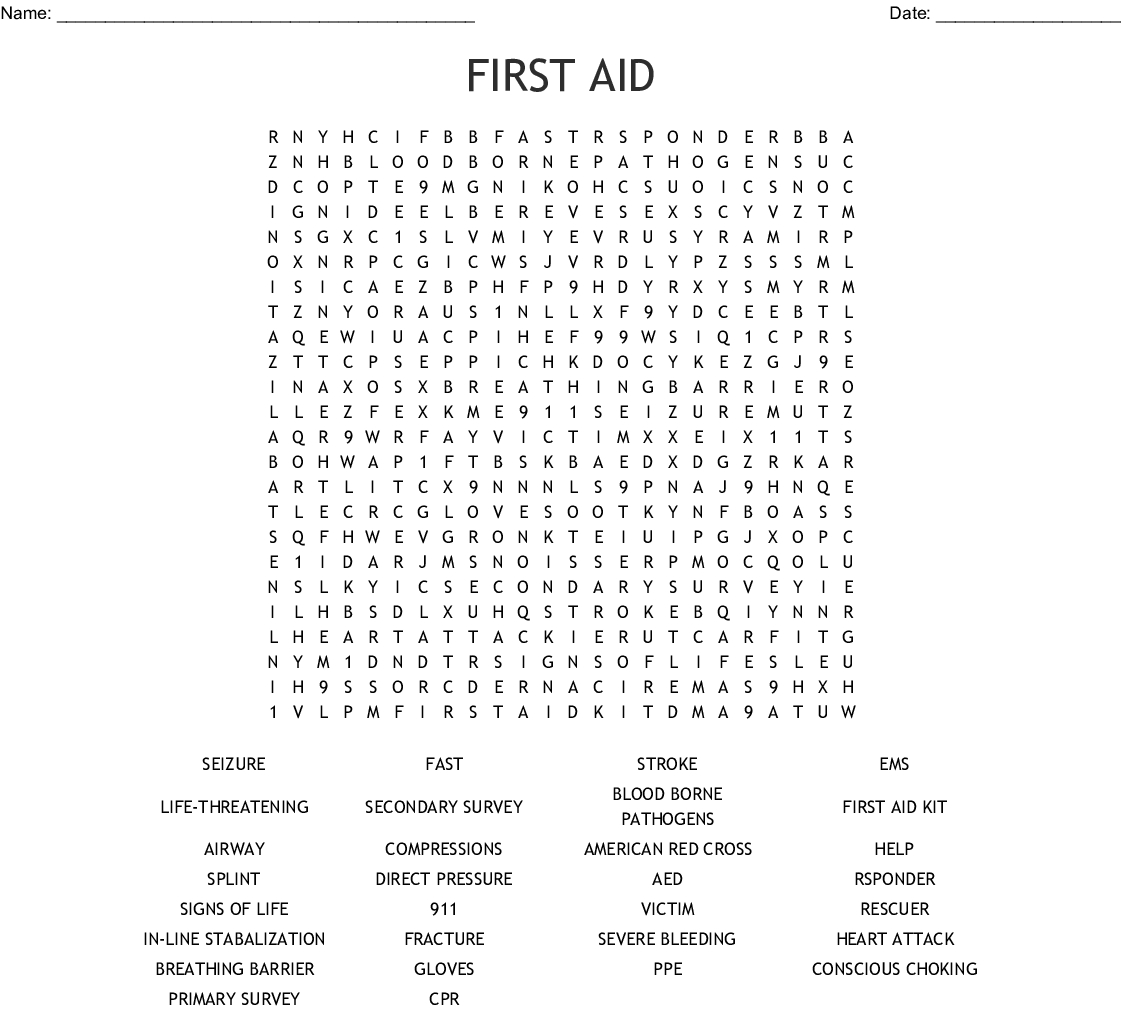 First Aid Word Search - Wordmint