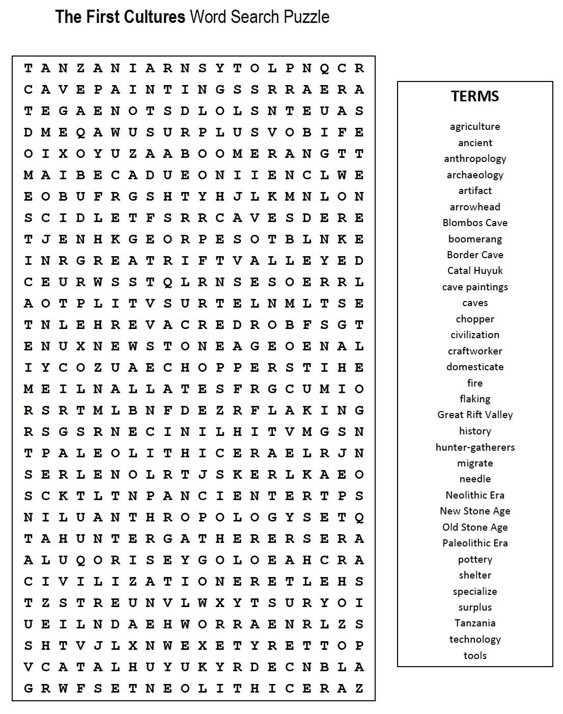 First Cultures Word Search | Words, Math Words, Math Word Search