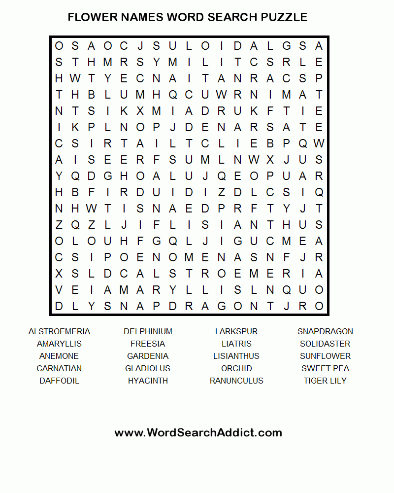 Printable Flower Word Search - Word Search Printable