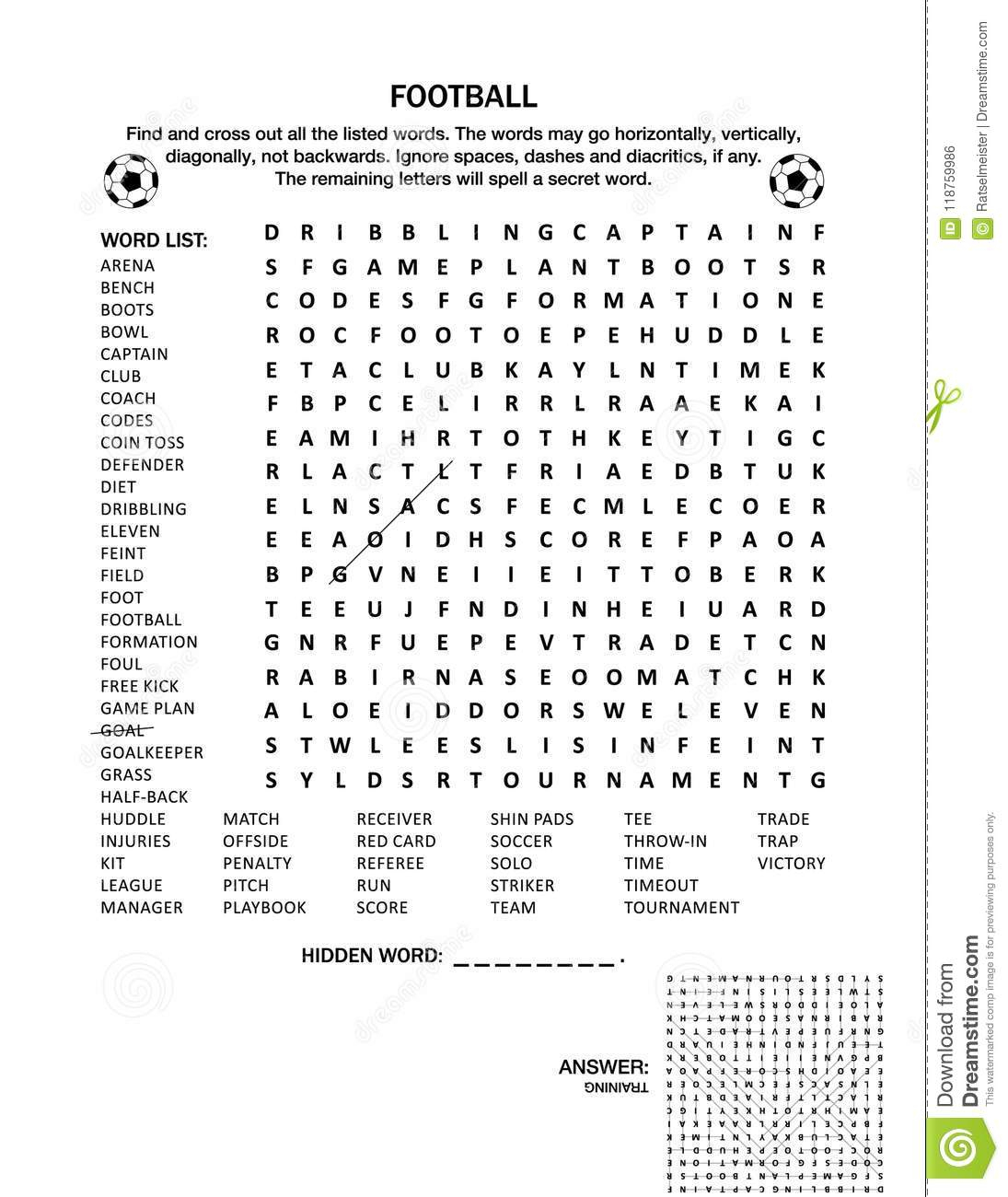 Football Soccer Wordsearch Puzzle Or Word Game Stock Vector