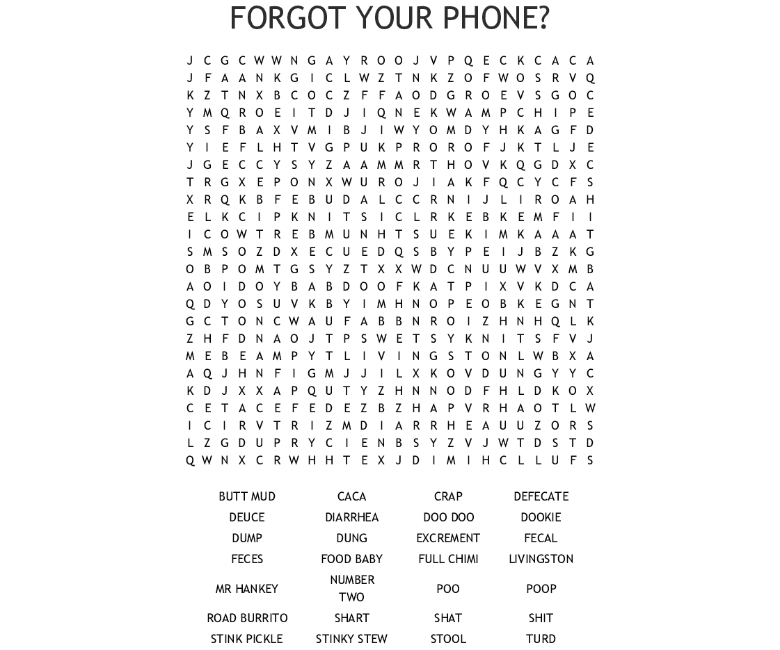 Forgot Your Phone? Word Search - Wordmint