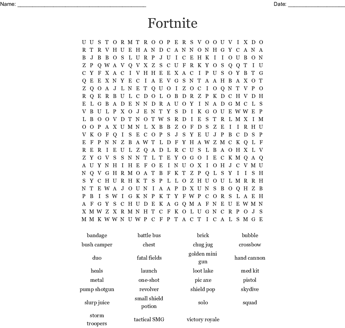 Fortnite Word Search - Wordmint