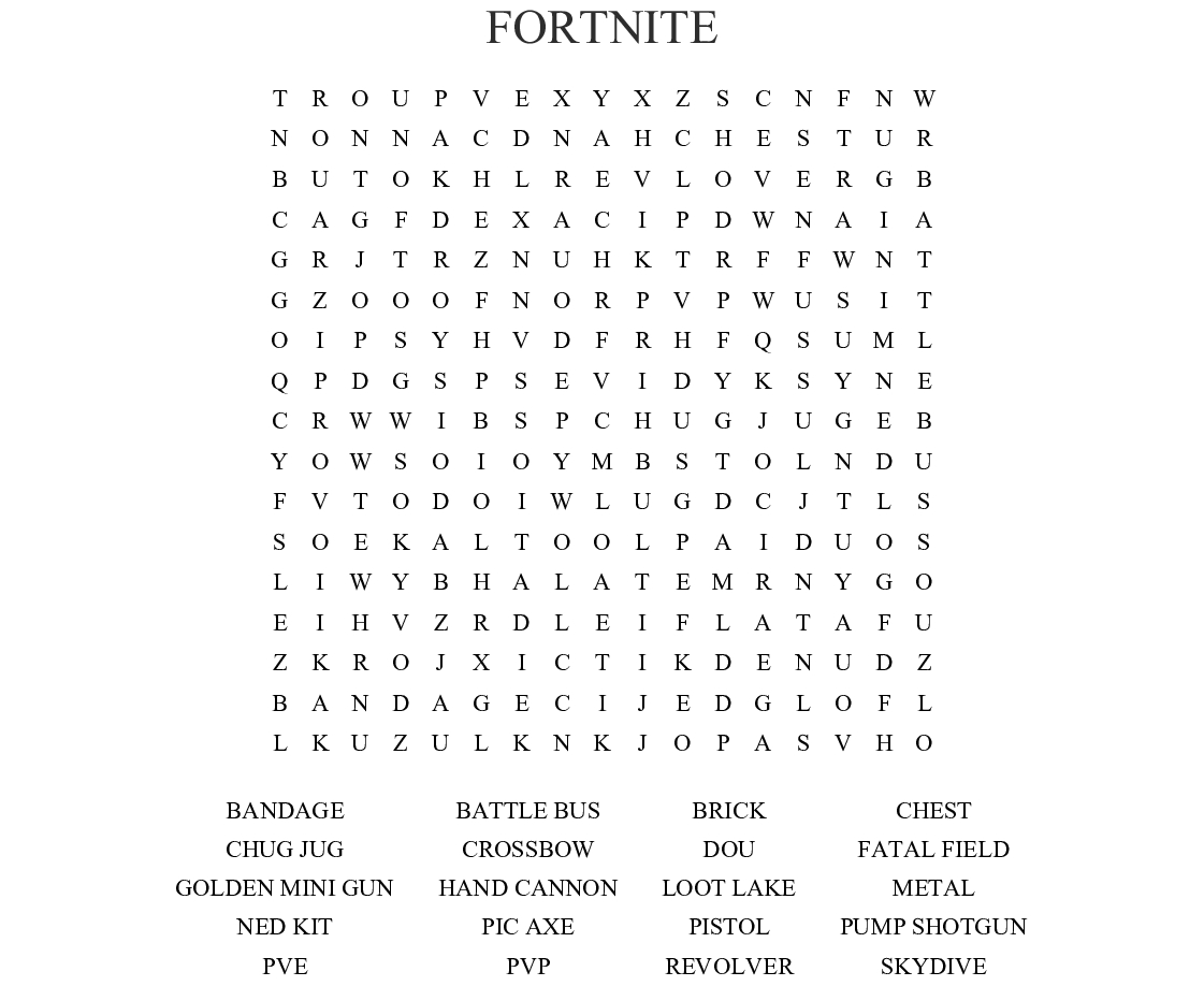 Fortnite Word Search - Wordmint