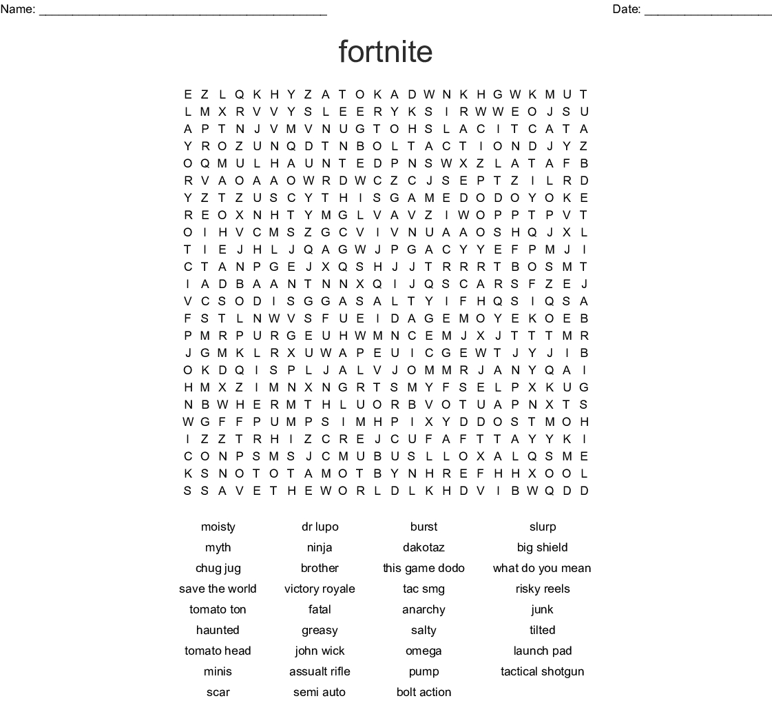 Fortnite Word Search - Wordmint