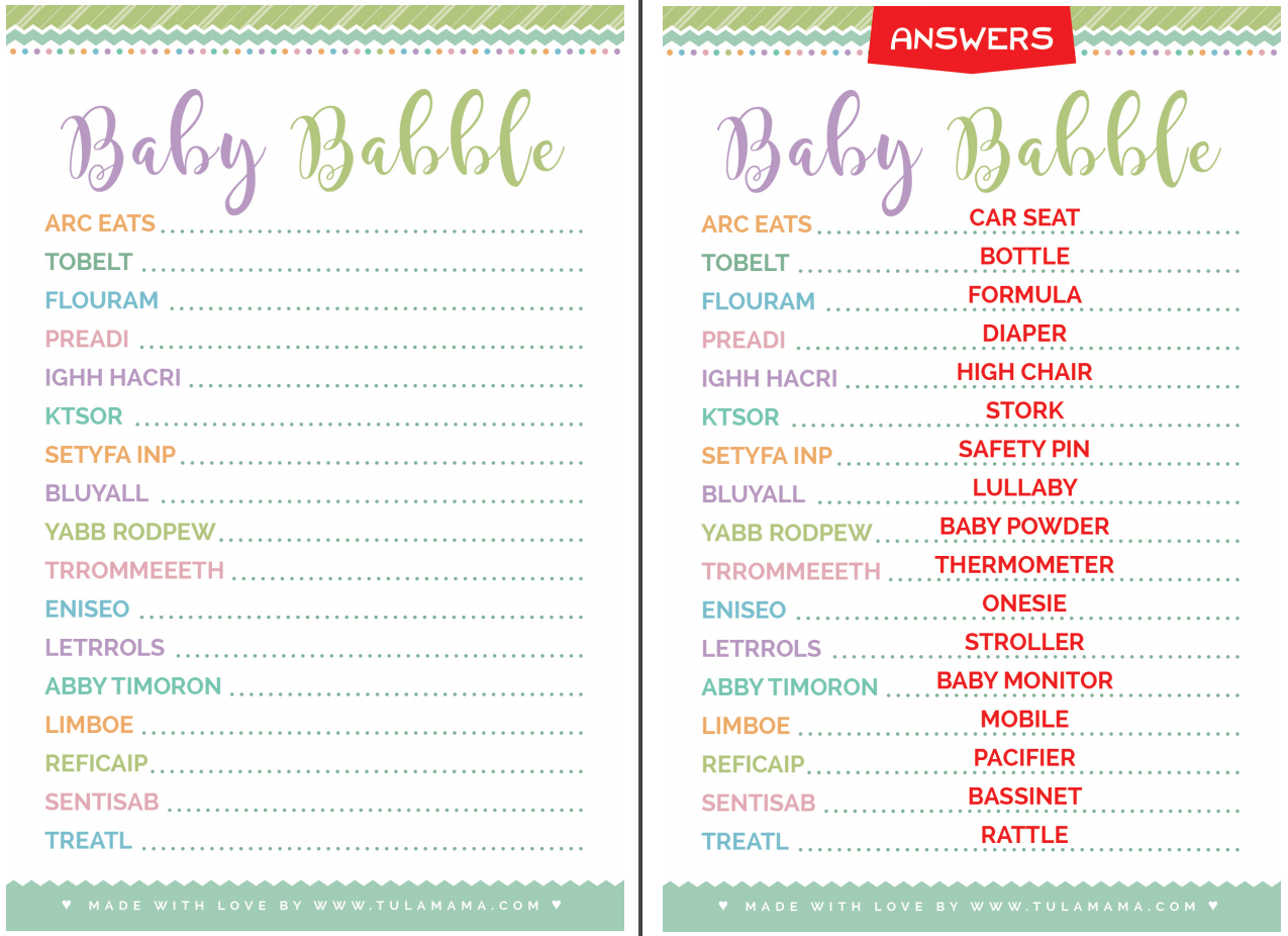 Free &amp;amp; Cute Baby Shower Word Scramble - Tulamama