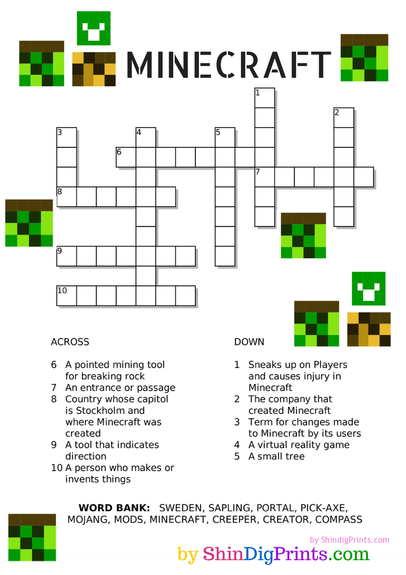 Free Minecraft Crossword Printable | Minecraft, Minecraft