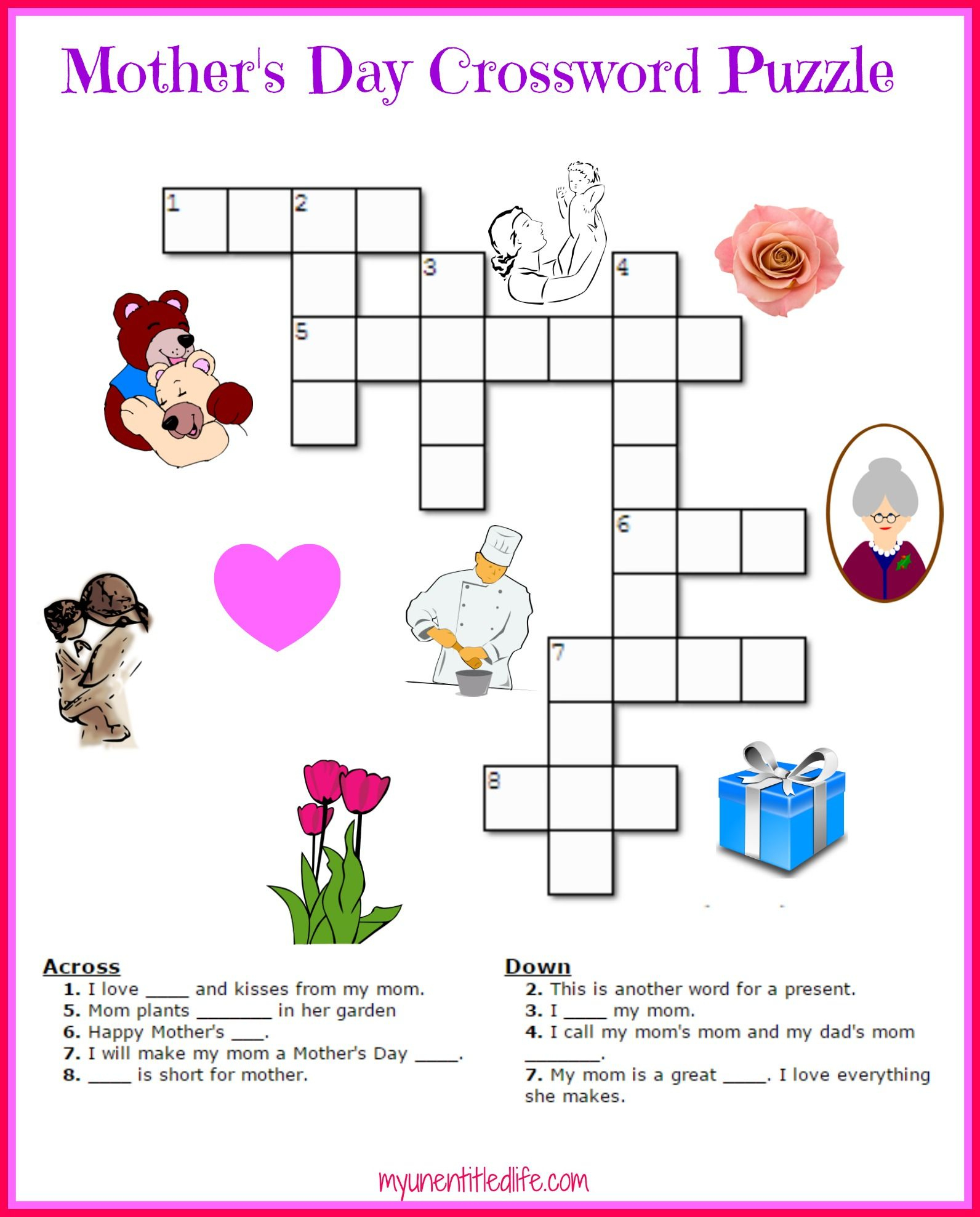 Free Mother&amp;#039;s Day Crossword Puzzle Printable | Mother&amp;#039;s Day