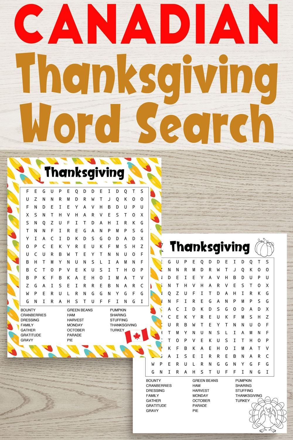 Free Printable Thanksgiving Word Search - American