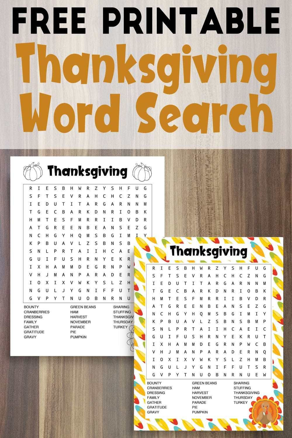 Free Printable Thanksgiving Word Search - American