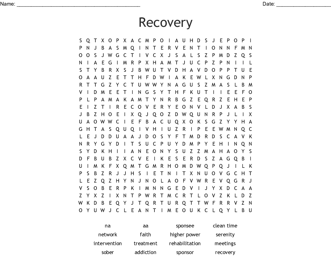 Free Printable Worksheet Word Search About Recovery