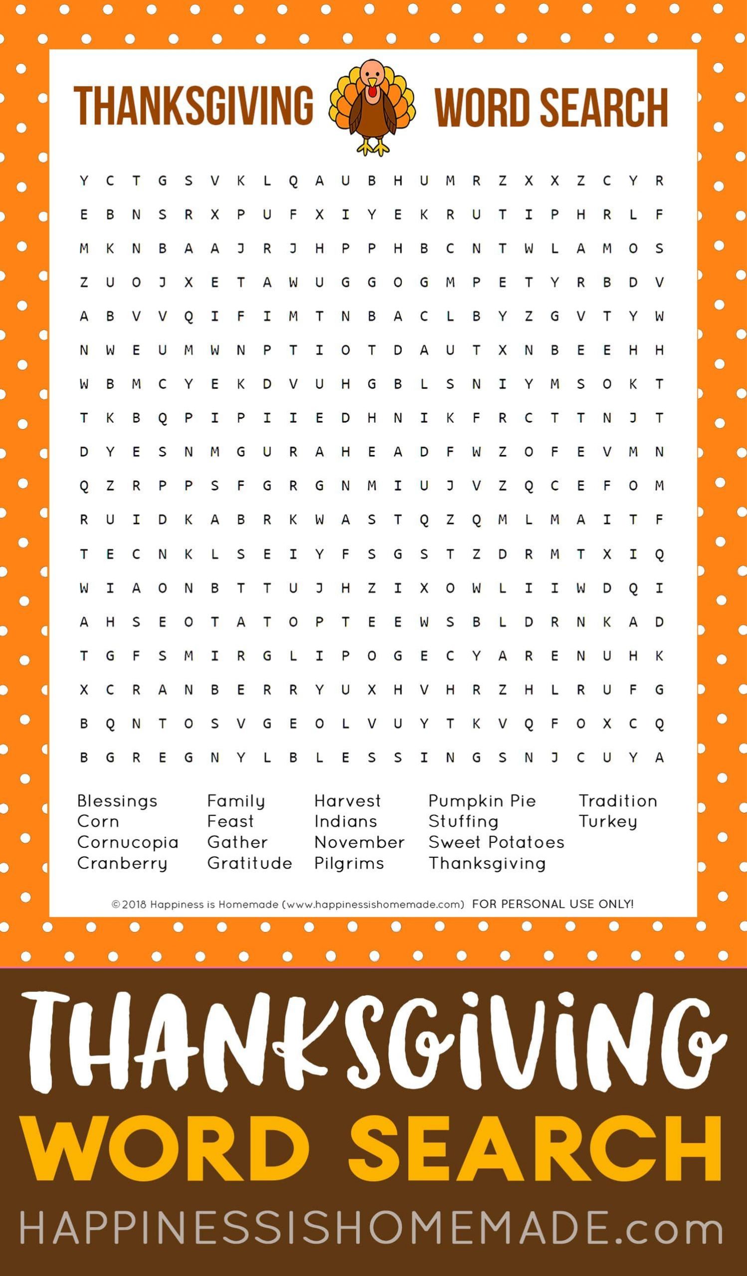 Free Thanksgiving Word Search Printable Game: This