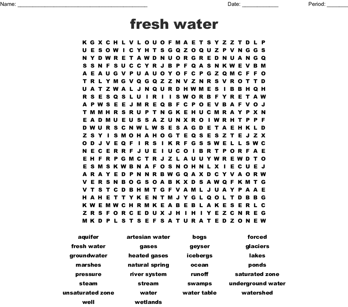Fresh Water Word Search - Wordmint