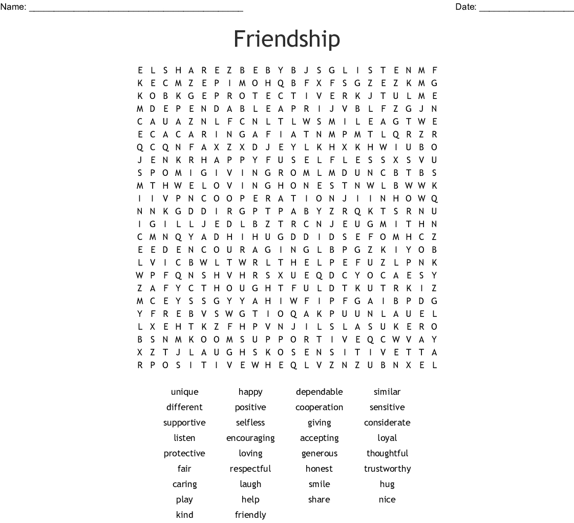 Friendship Word Search - Wordmint