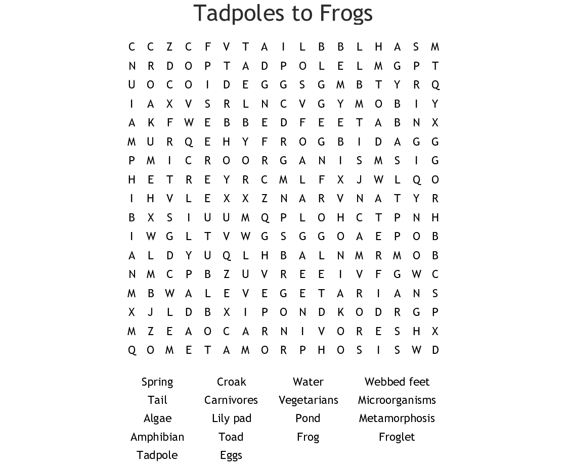 Frog Life Cycle Word Search - Wordmint