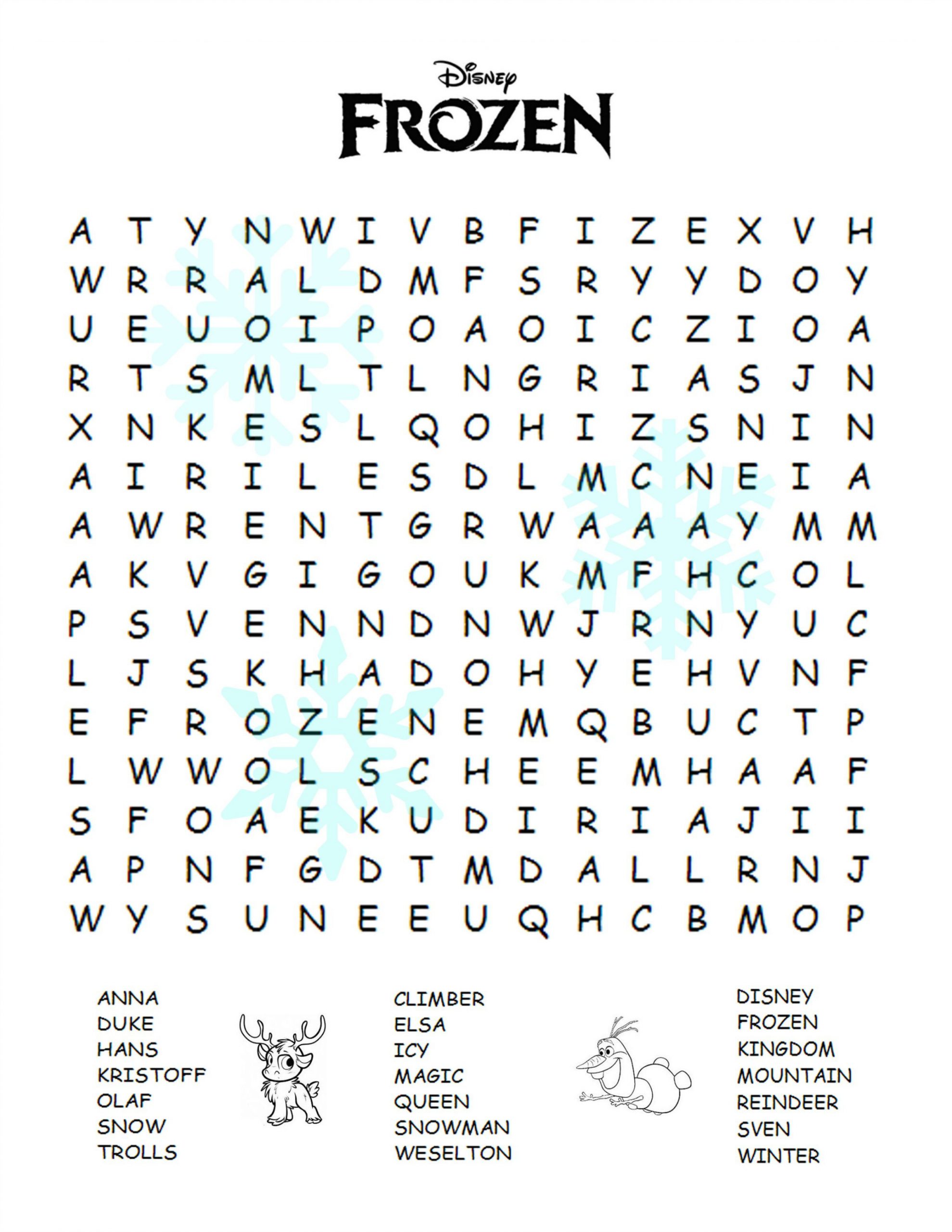 Frozen Fun Activities For The Kids! Printable Wordsearch And