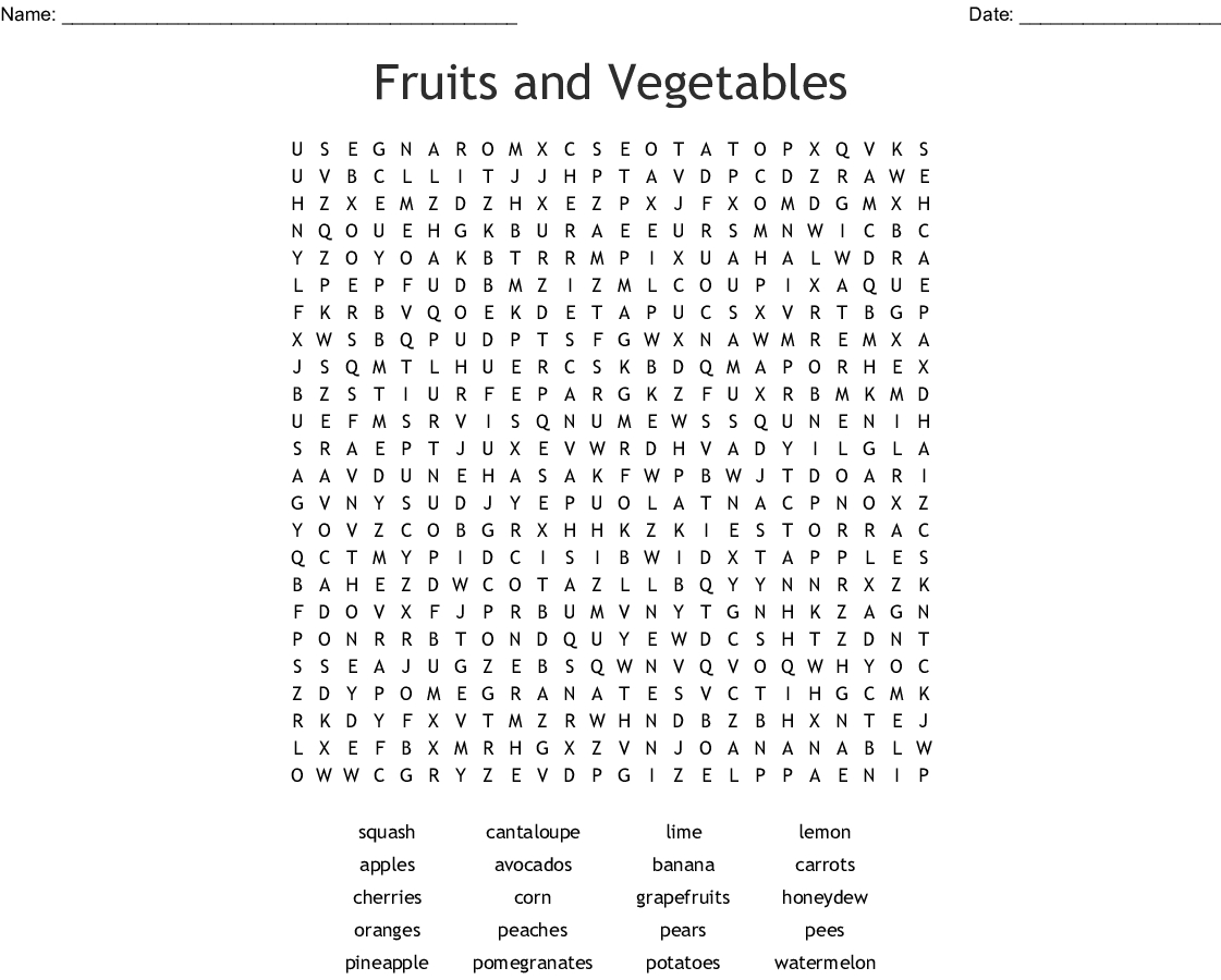 Fruits And Vegetables Word Search - Wordmint