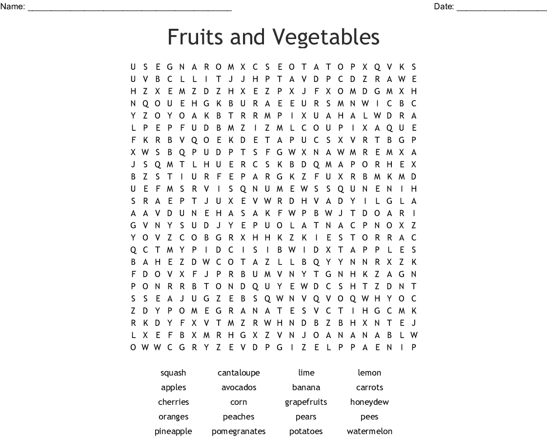 Word Search Vegetables Easy Version