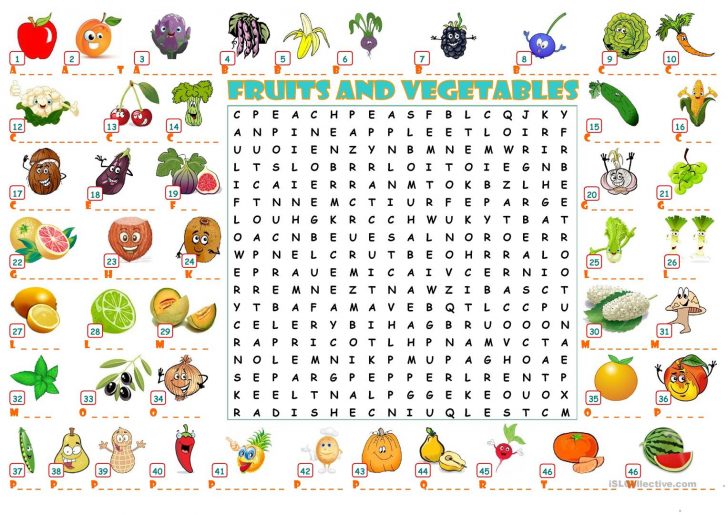 Fruits And Vegetables Wordearch - English Esl Worksheets For - Word ...