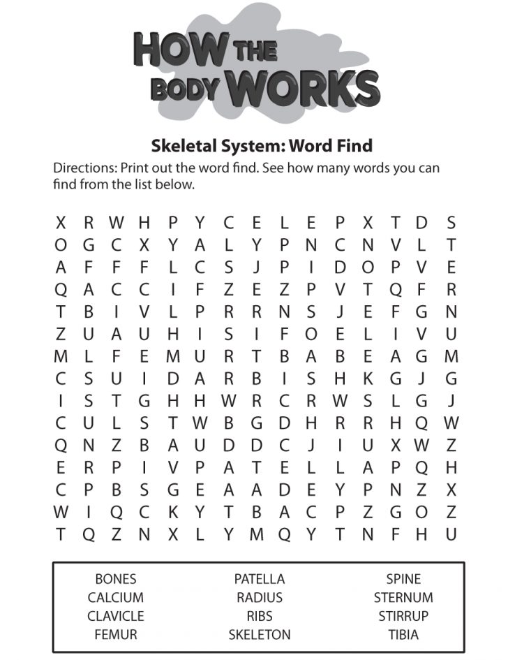 Skeleton Word Search Printable