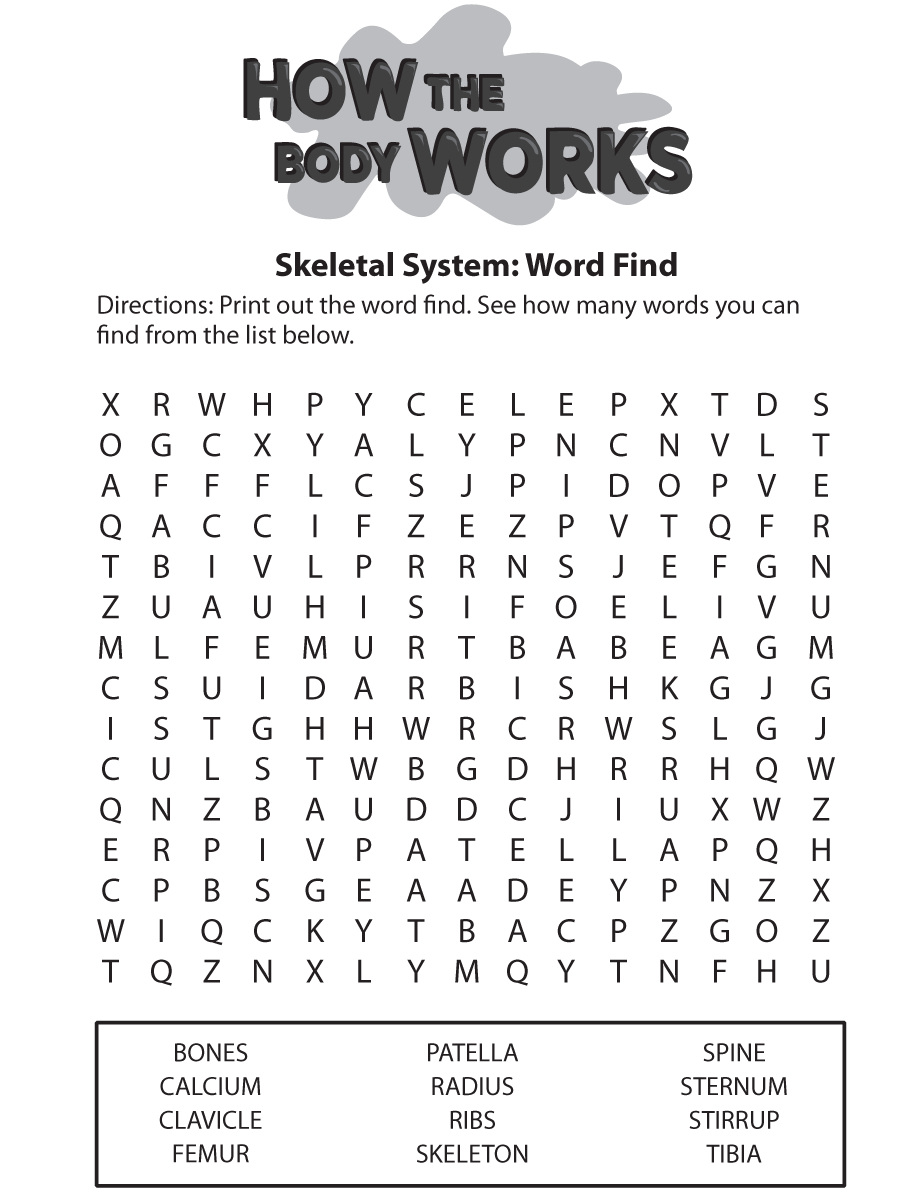 Fun Word Search For Older Children. How The Body Works