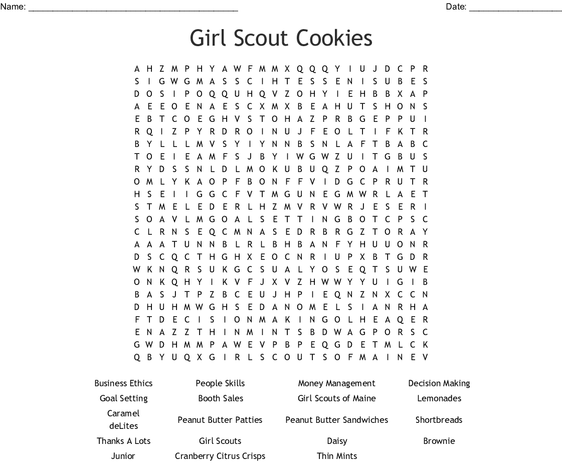 Girl Scout Cookies Word Search - Wordmint