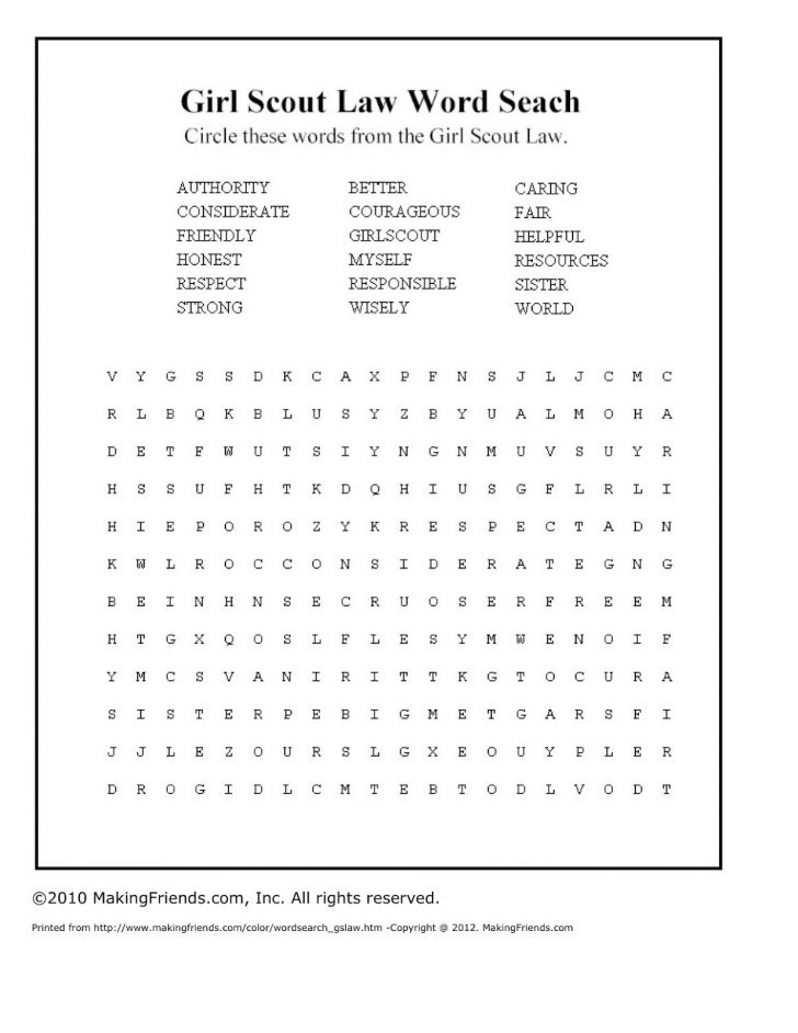 Girl Scout Law Word Search Printable