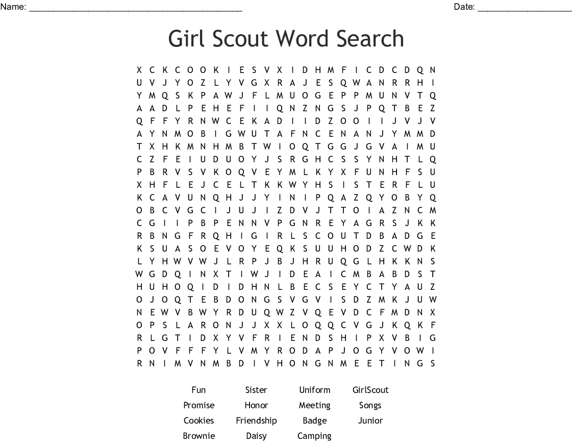 Girl Scout Word Search - Wordmint