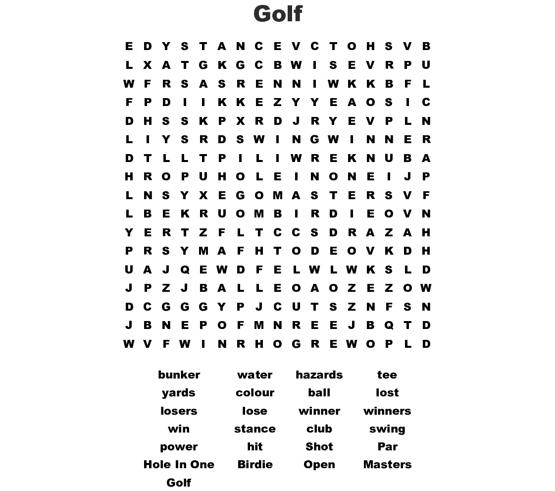 Golf Word Search - Wordmint