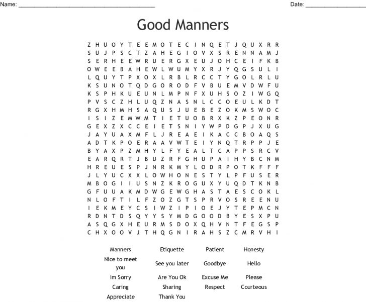 Manners Word Search Printable