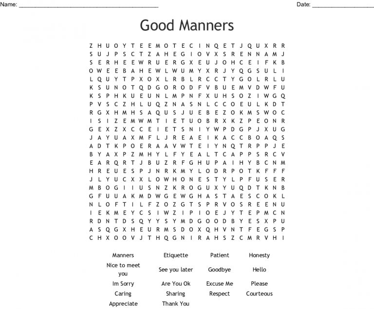 Good Manners Word Search