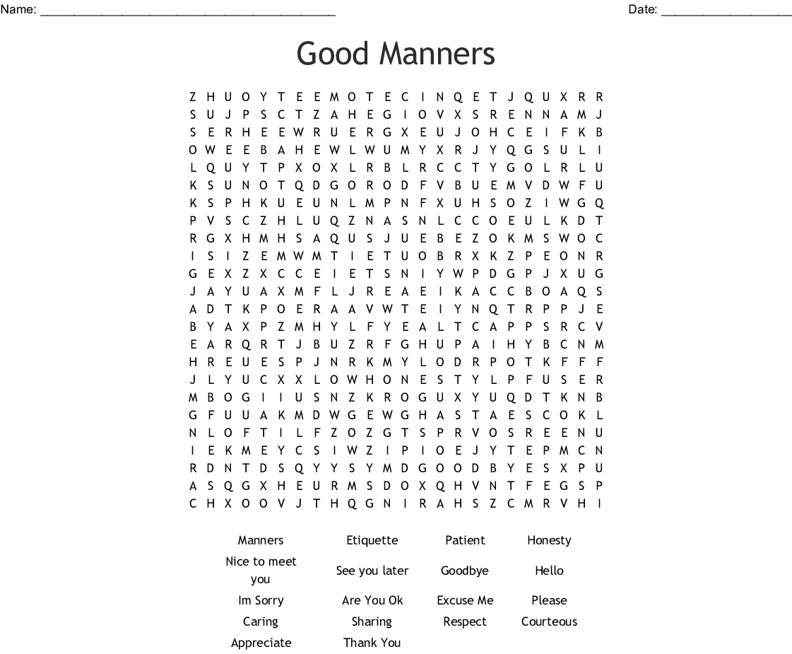 Good Manners Word Search - Wordmint