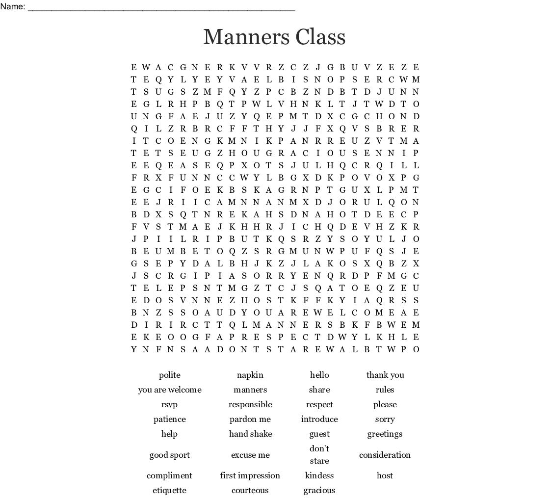 Good Manners Word Search - Wordmint