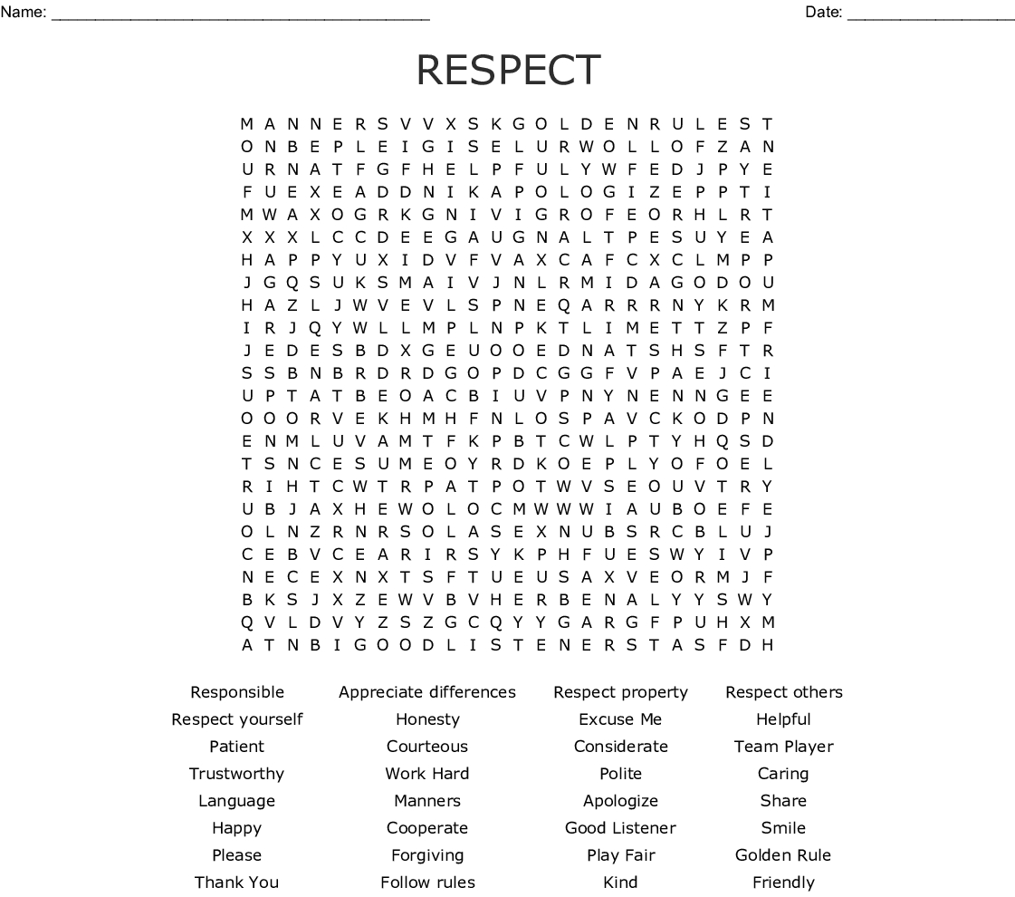 Good Manners Word Search - Wordmint