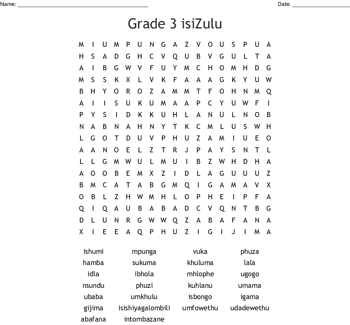 Grade 3 Isizulu Word Search - Wordmint