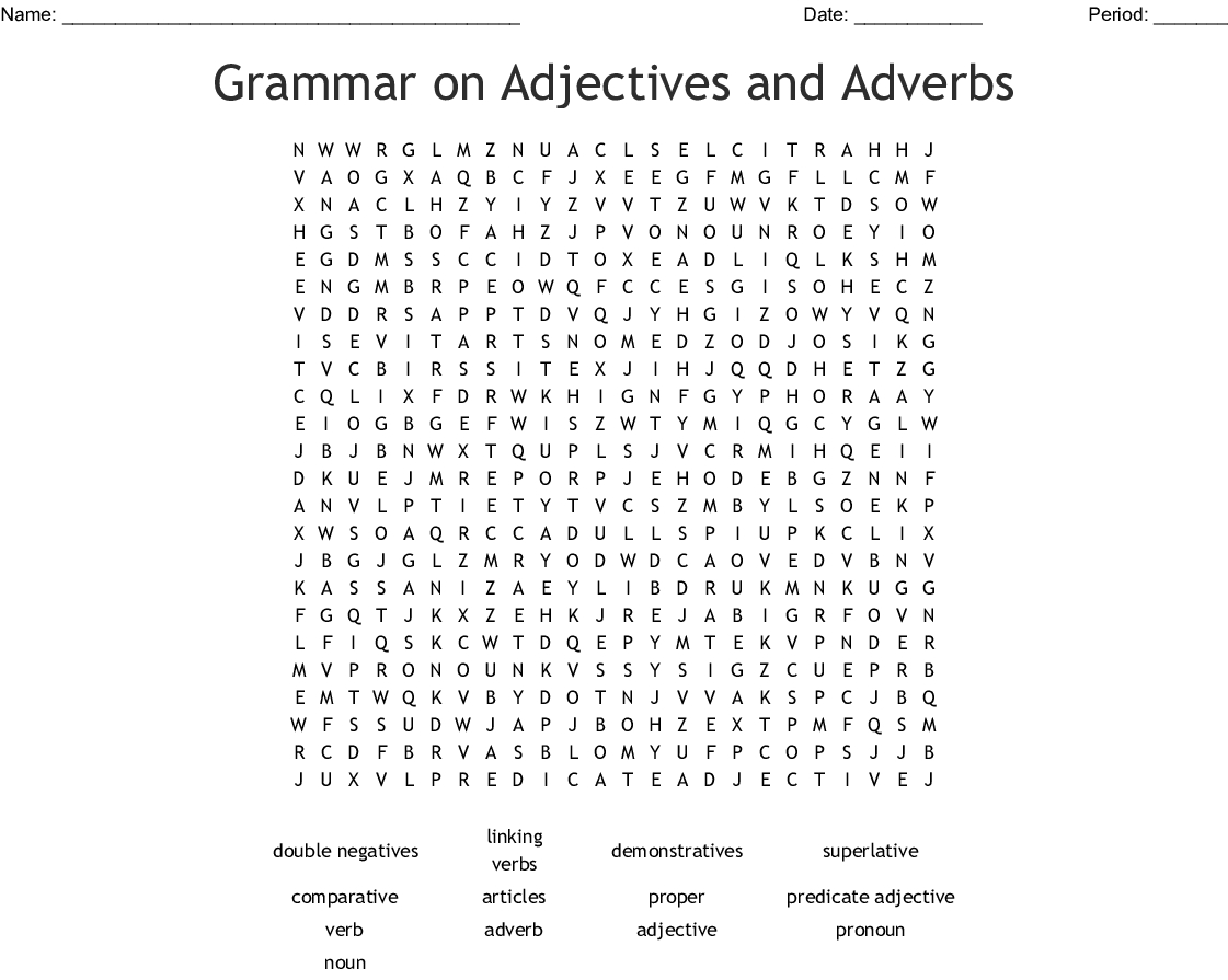 Free Printable Word Search Adverbs