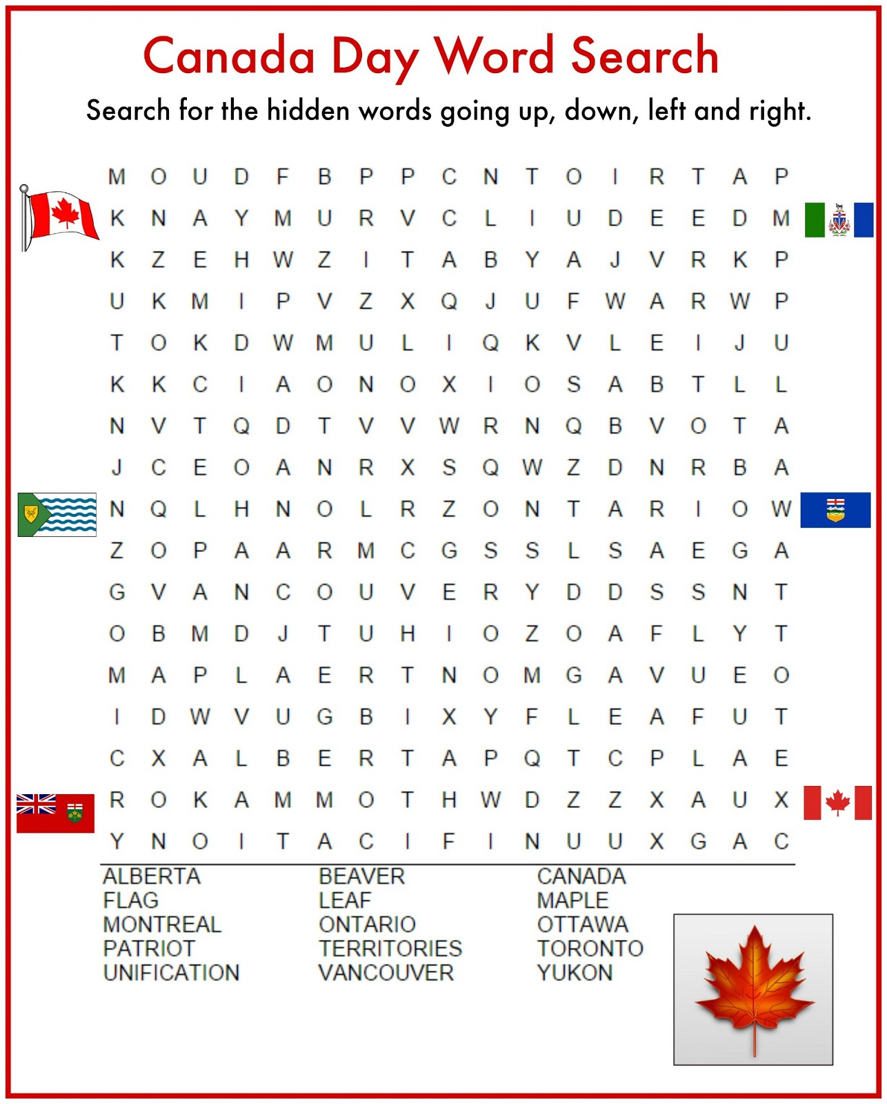 Canada Day Word Search Printable Word Search Printable