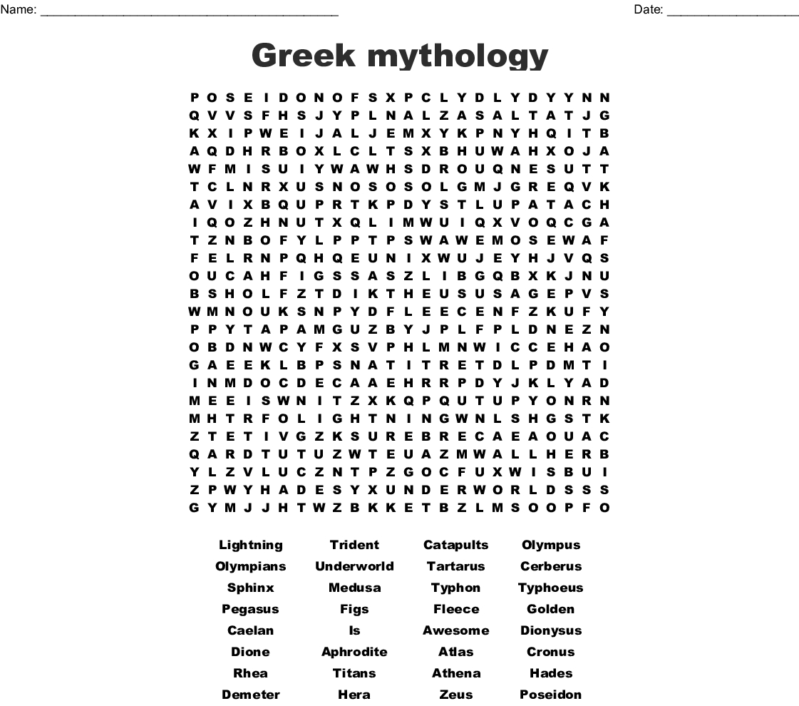 Greek Mythology Word Search Printable Word Search Printable