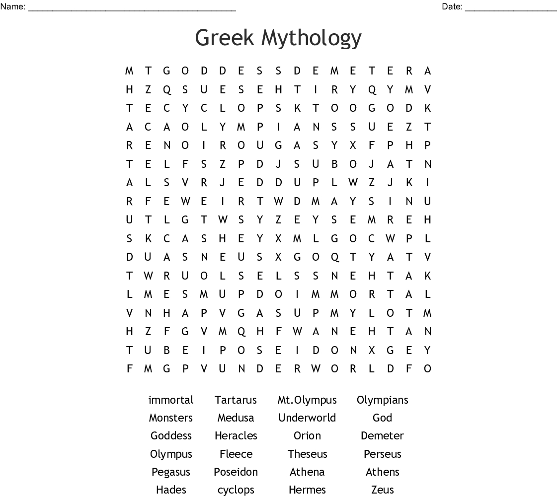 Greek Mythology Word Search - Wordmint