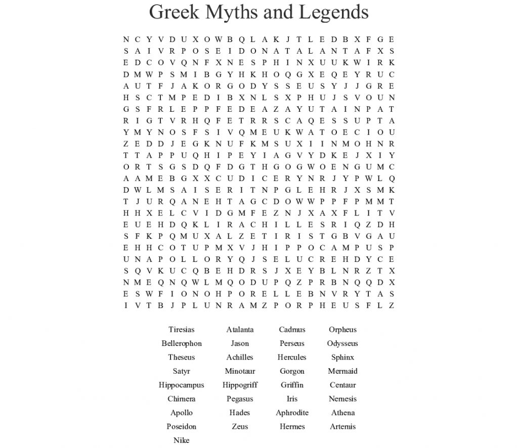 Greek Myths And Legends Word Search Wordmint Word Search Printable