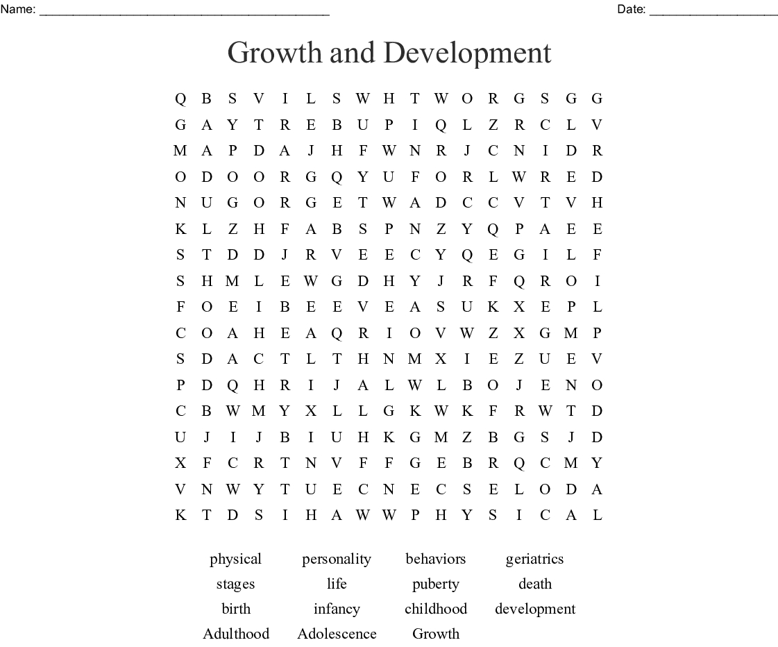 Growth And Development Word Search - Wordmint