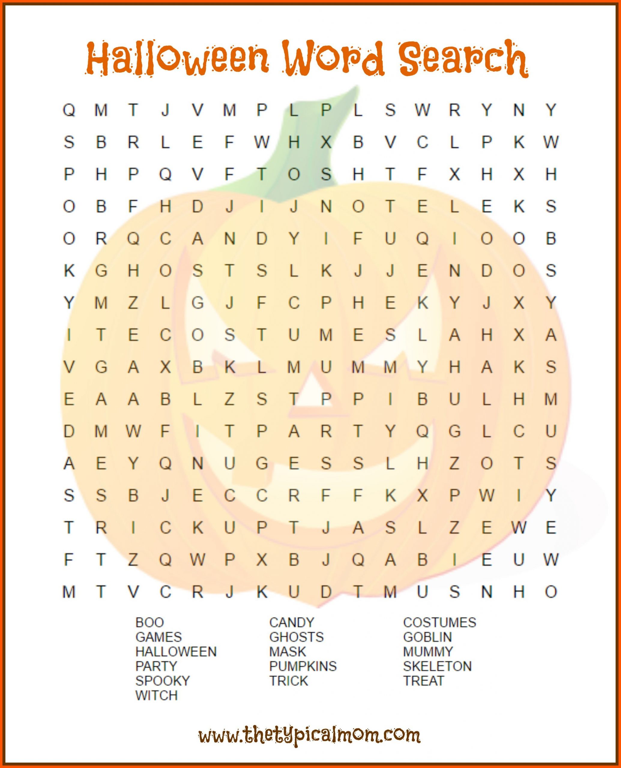 Halloween Word Search Printable * The Typical Mom