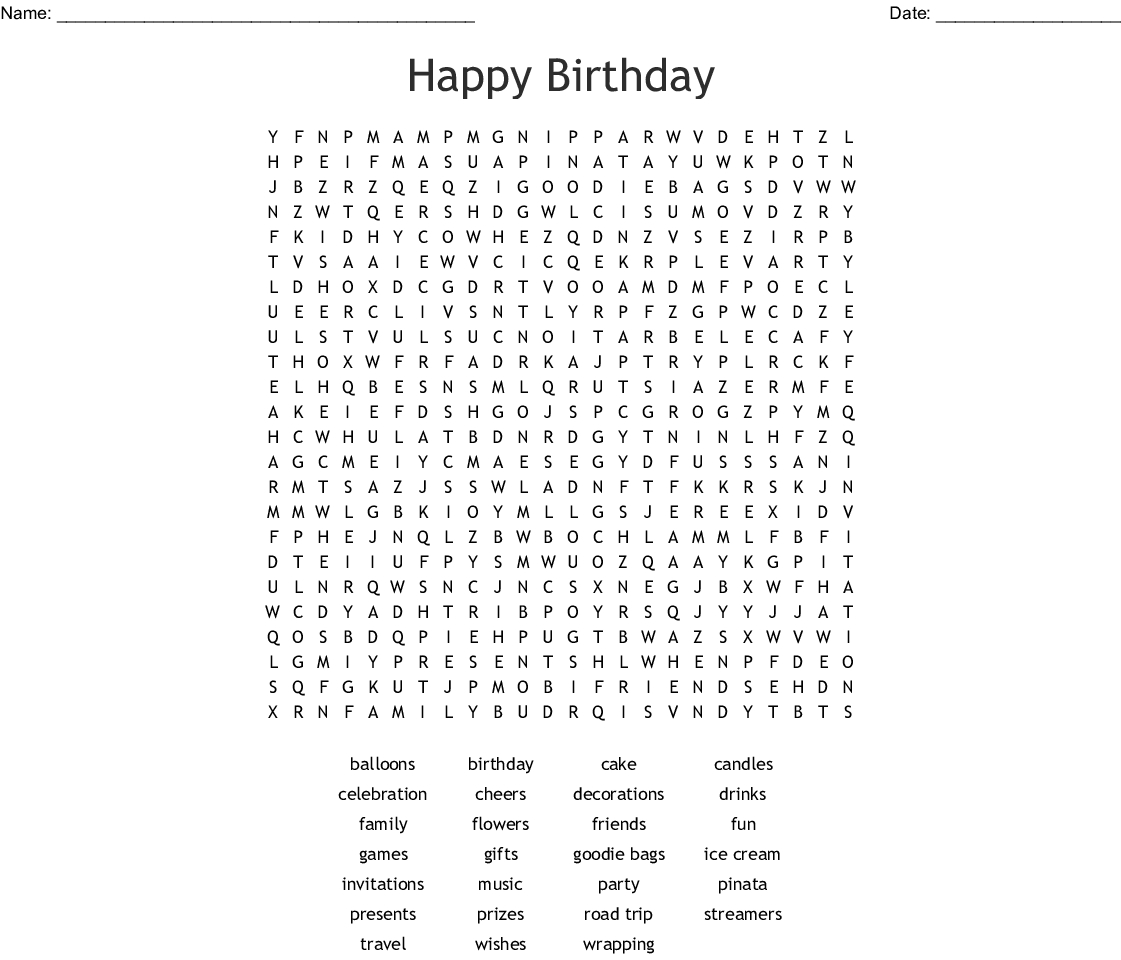 Happy Birthday Word Search Printable Word Search Printable