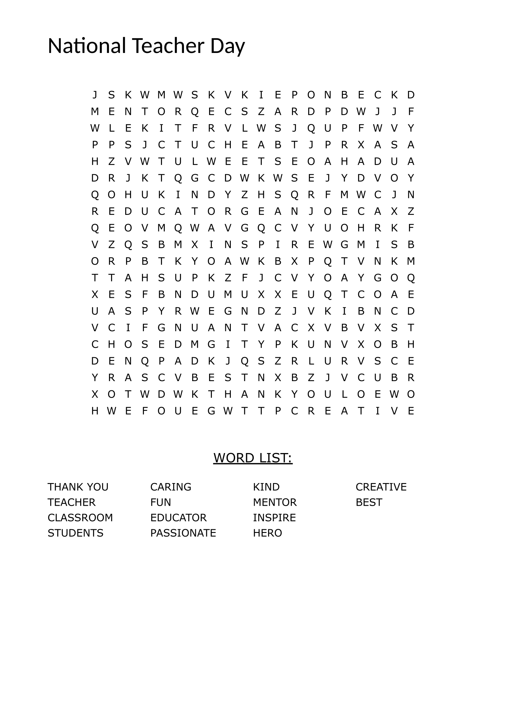 Happy National Teachers&amp;#039; Day! Share This Word Search With A