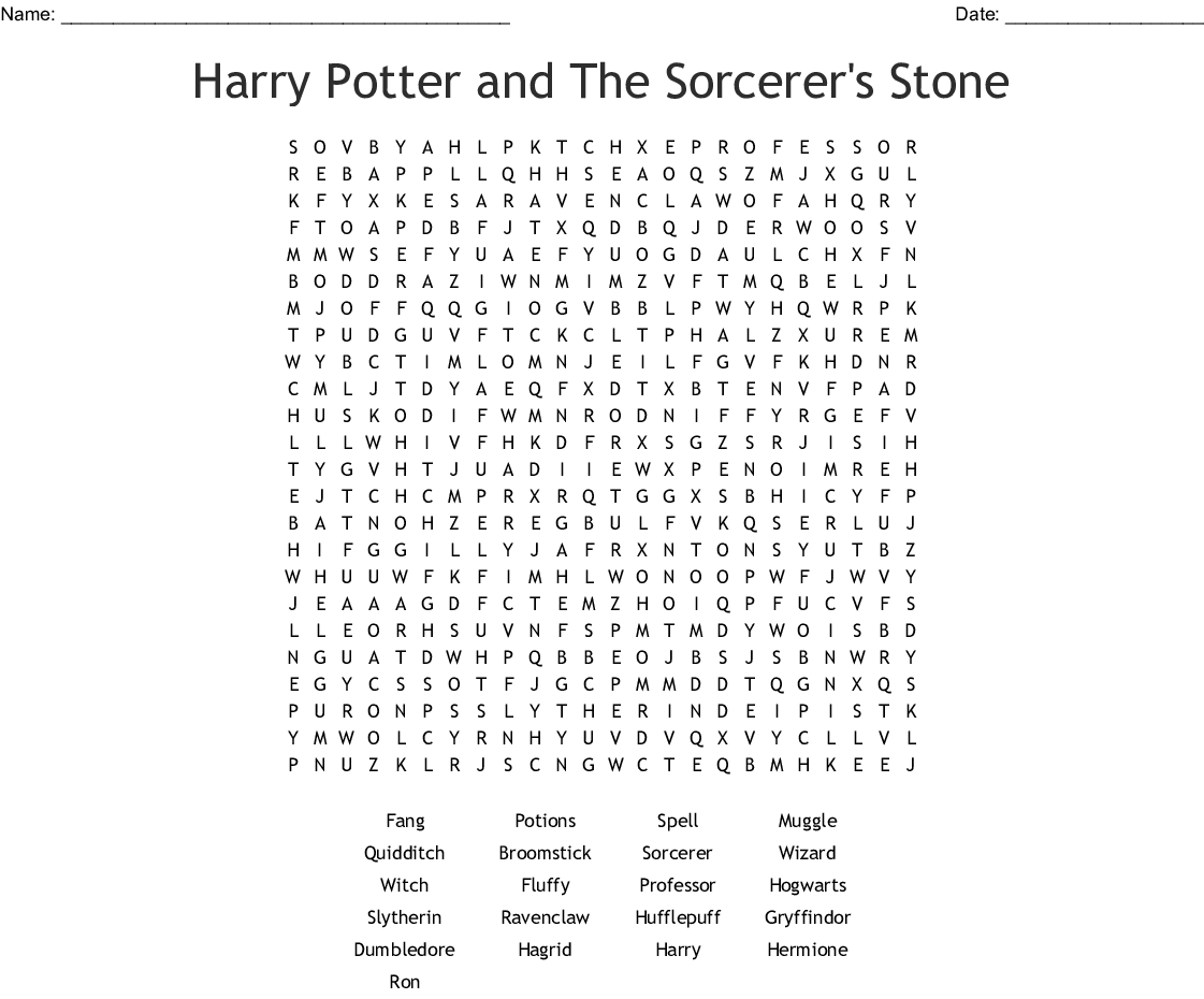 Harry Potter And The Sorcerer&amp;#039;s Stone Word Search - Wordmint