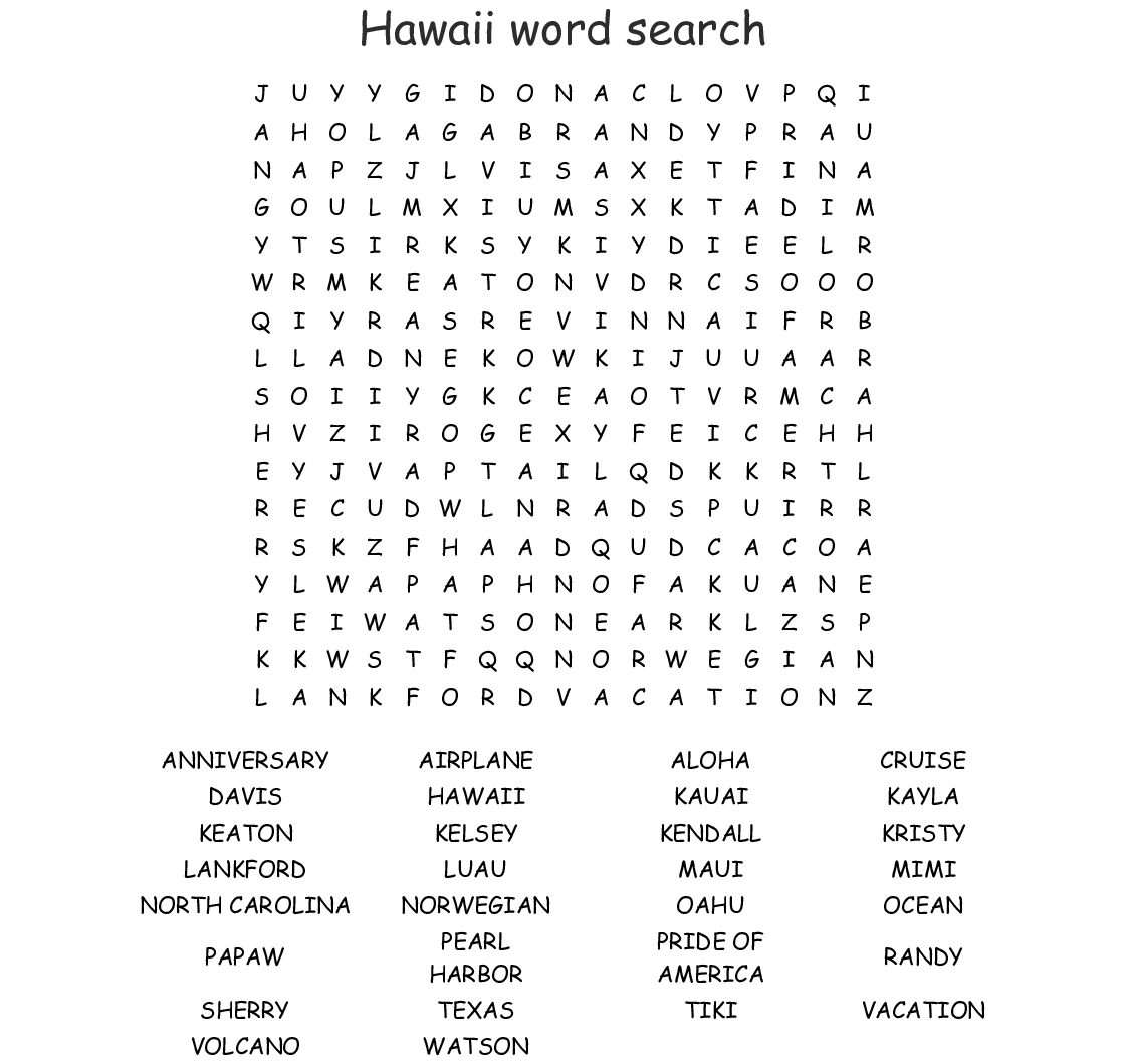 Hawaiian Islands Word Search - Wordmint