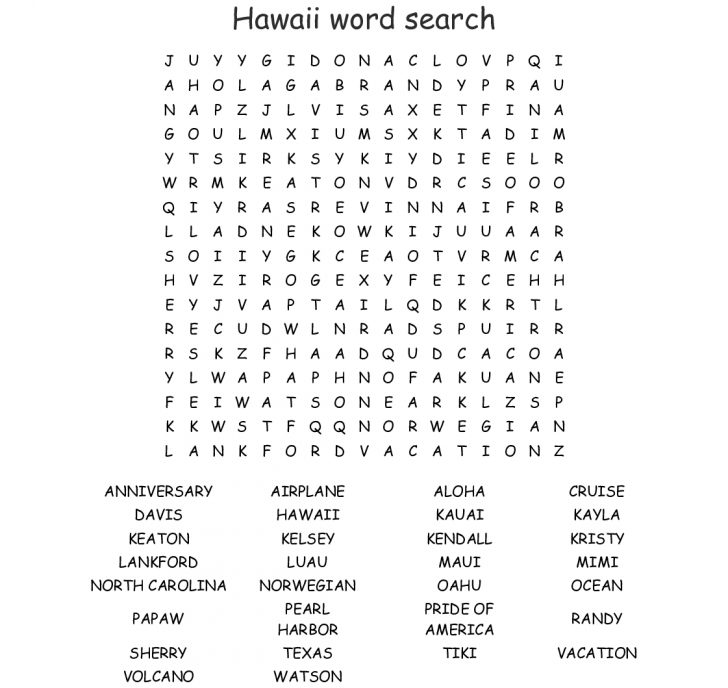 Printable Hawaiian Word Search