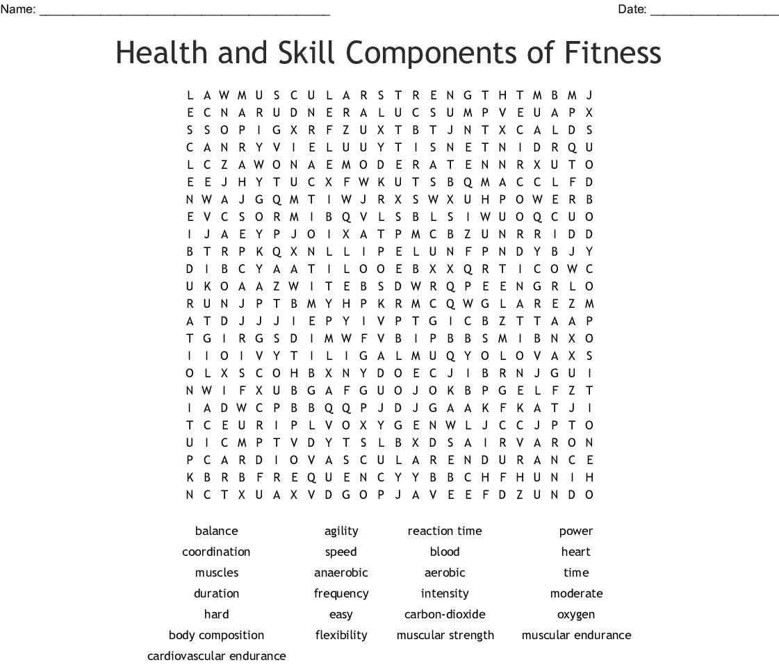 Health And Skill Components Of Fitness Word Search - Wordmint