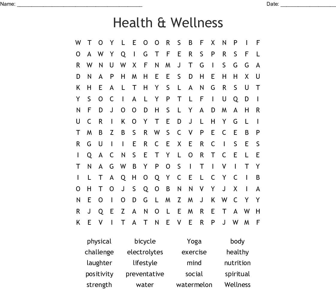 Health And Wellness Word Search - Wordmint